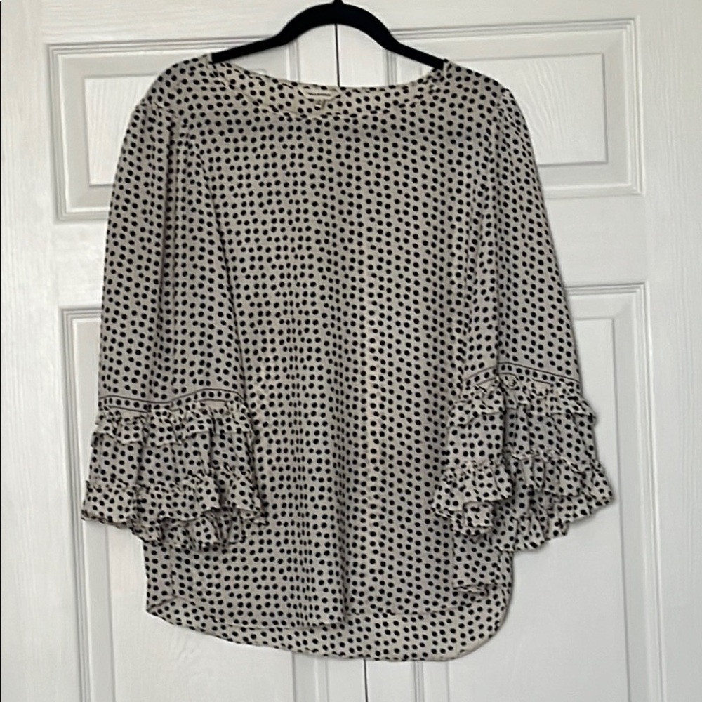 Max Studio Black and Cream Ruffled Bell Sleeve Blouse